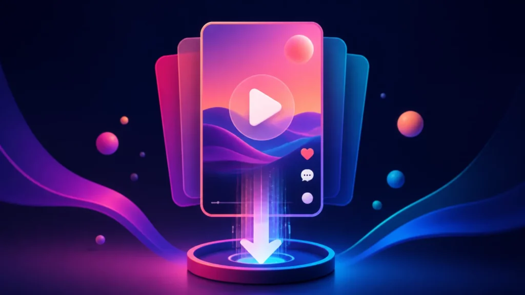 Instagram Reels video card with a download arrow