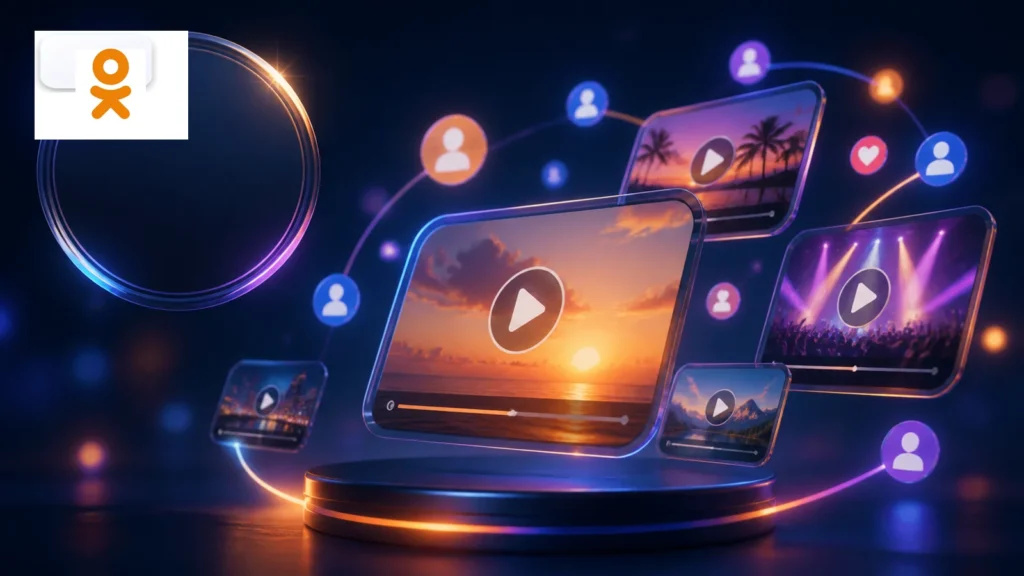 OK.ru video downloader with the Odnoklassniki logo and social video cards