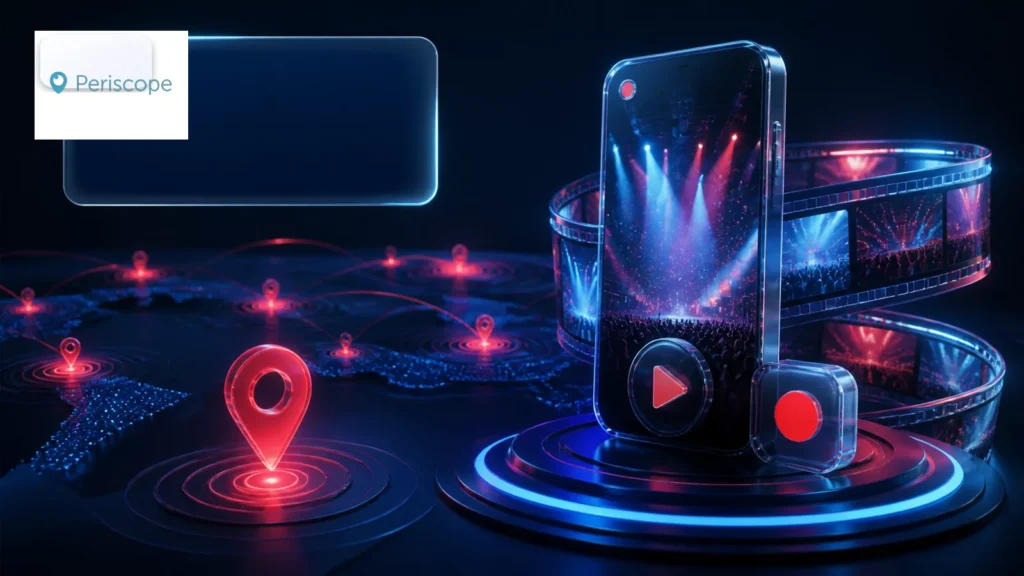 Periscope video guide with the Periscope logo and a live-broadcast archive